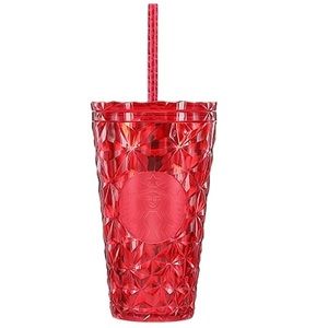 Starbucks Red Tumbler Poinsettia Red Diamond Prism Cold Cup 16oz